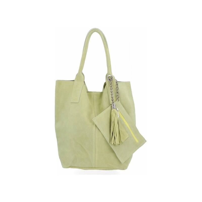 Kožené kabelka shopper bag Genuine Leather limetková 801