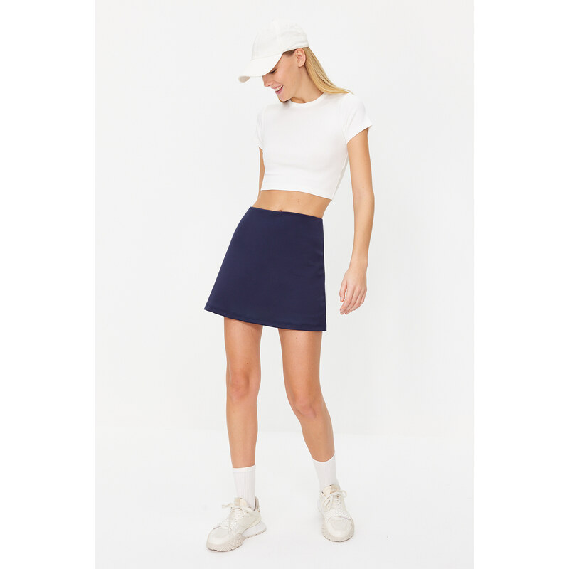 Trendyol Dark Navy Blue Reflector Printed 2 Layer Tennis Knitted Sports Shorts Skirt With Shorts With Pocket