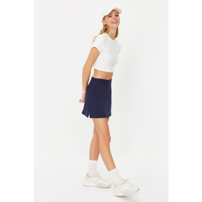 Trendyol Dark Navy Blue Reflector Printed 2 Layer Tennis Knitted Sports Shorts Skirt With Shorts With Pocket