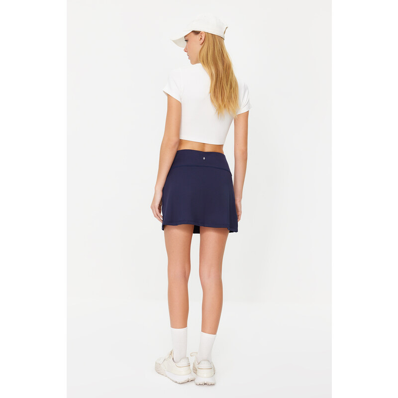 Trendyol Dark Navy Blue Reflector Printed 2 Layer Tennis Knitted Sports Shorts Skirt With Shorts With Pocket