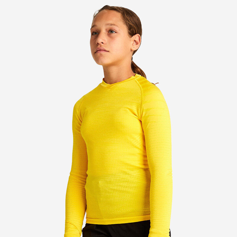 KIPSTA Dětské spodní funkční tričko s dlouhým rukávem Keepdry 500 žluté
