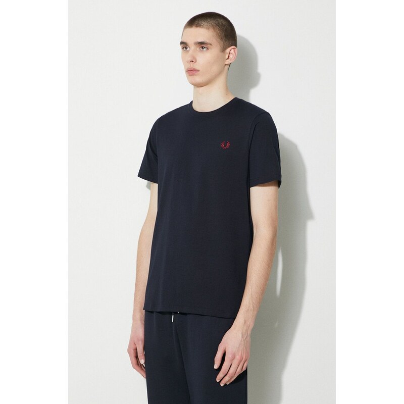 Bavlněné tričko Fred Perry Crew Neck T-Shirt tmavomodrá barva, s aplikací, M1600.V73