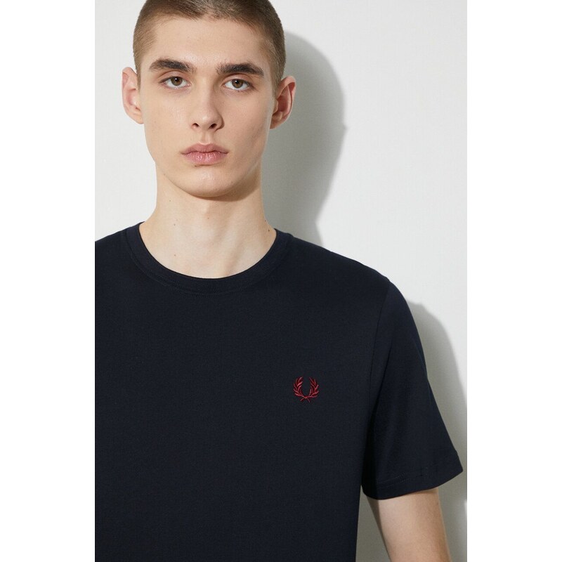 Bavlněné tričko Fred Perry Crew Neck T-Shirt tmavomodrá barva, s aplikací, M1600.V73