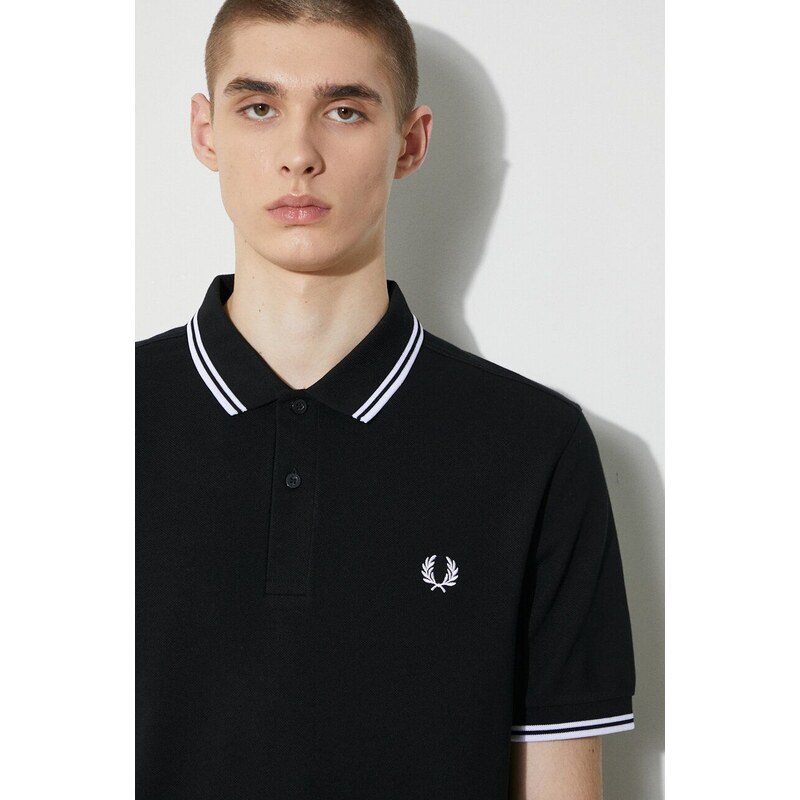 Bavlněné polo tričko Fred Perry Twin Tipped Shirt černá barva, s aplikací, M3600.350