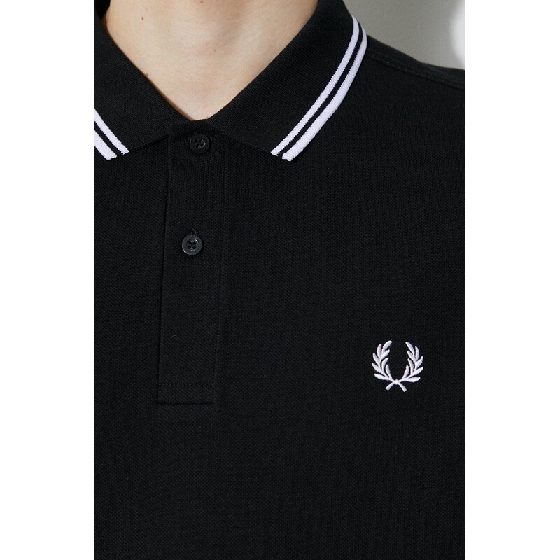 Bavlněné polo tričko Fred Perry Twin Tipped Shirt černá barva, s aplikací, M3600.350