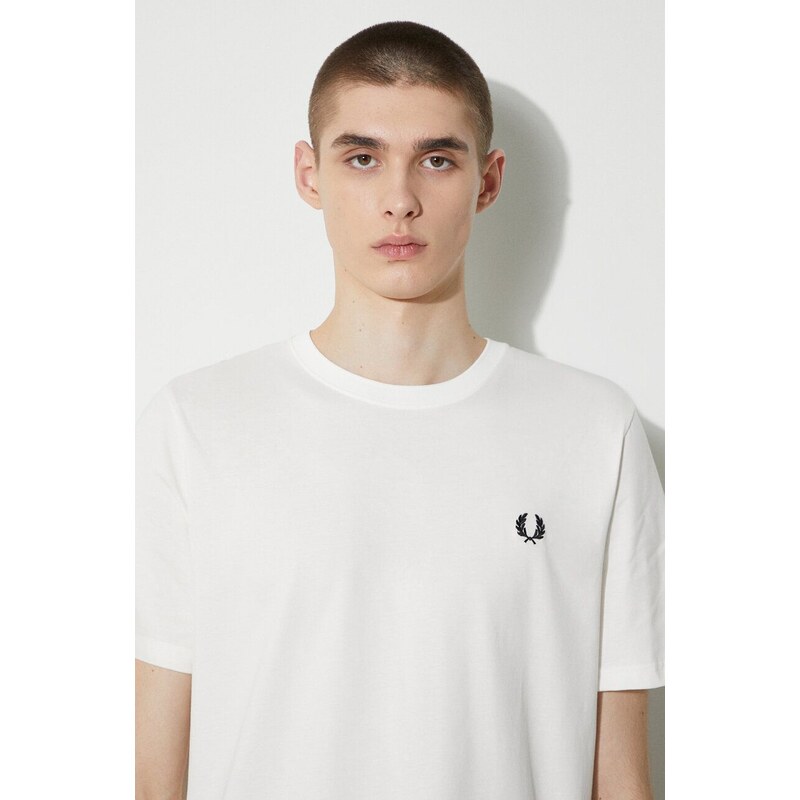 Bavlněné tričko Fred Perry Crew Neck T-Shirt bílá barva, s aplikací, M1600.129