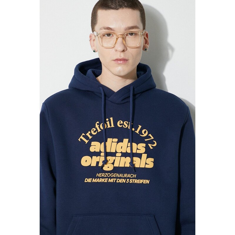 Mikina adidas Originals GRF Hoodie pánská, tmavomodrá barva, s kapucí, s potiskem, IS1419