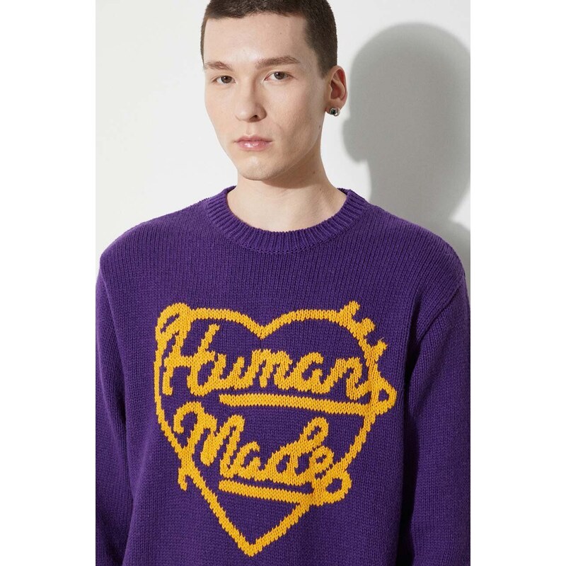 Vlněný svetr Human Made Low Gauge Knit Sweater pánský, fialová barva, HM27CS038