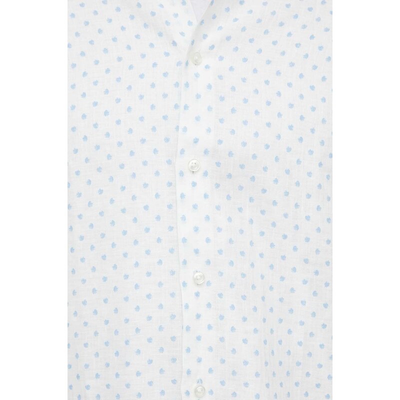 Lněná košile BOSS bílá barva, regular, s italským límcem