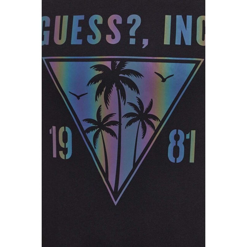 Bavlněné tričko Guess IRIDESCENT černá barva, s potiskem, M4GI47 K9RM1