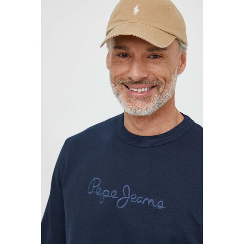 Bavlněná mikina Pepe Jeans Joe Crew pánská, tmavomodrá barva, s aplikací