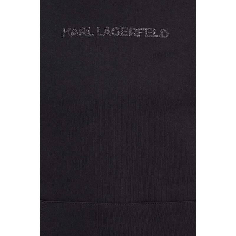 Bavlněná mikina Karl Lagerfeld pánská, černá barva, s kapucí, s potiskem