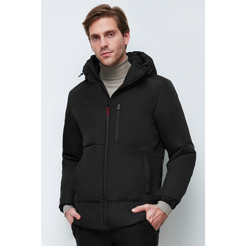 River Club Men's Black Fiber Hooded Water and Windproof Puffer Winter Coat