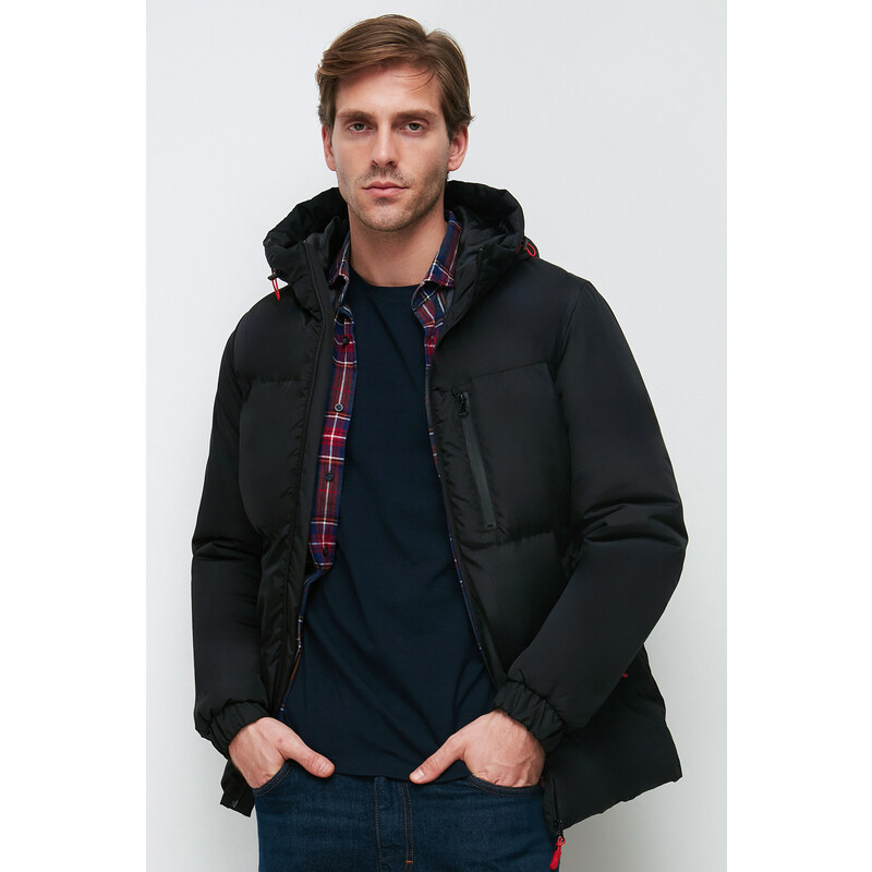 River Club Men's Black Fiber Hooded Water and Windproof Puffer Winter Coat