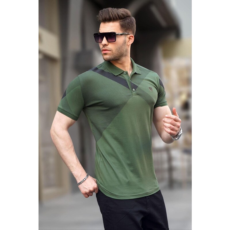 Madmext Khaki Patterned Polo Neck Men's T-Shirt 6081