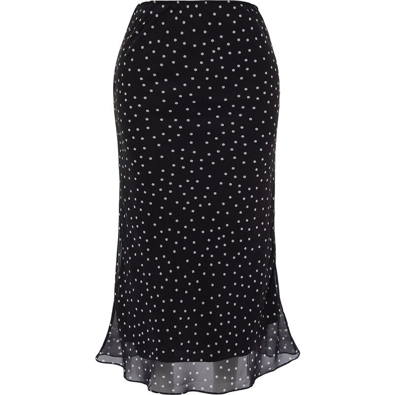 Trendyol Curve Black Polka Dot Herringbone Woven Skirt