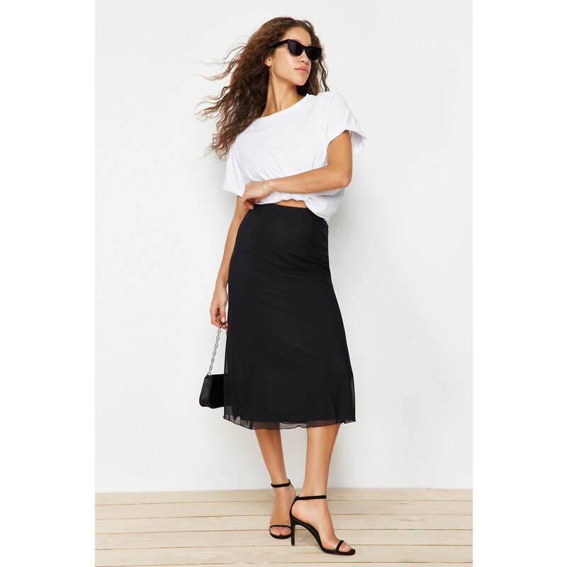 Trendyol Black Lined Tulle Maxi Knitted Skirt