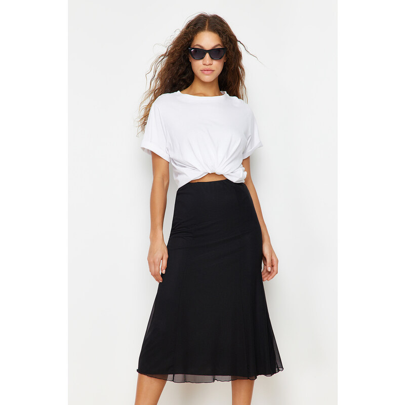 Trendyol Black Lined Tulle Maxi Knitted Skirt