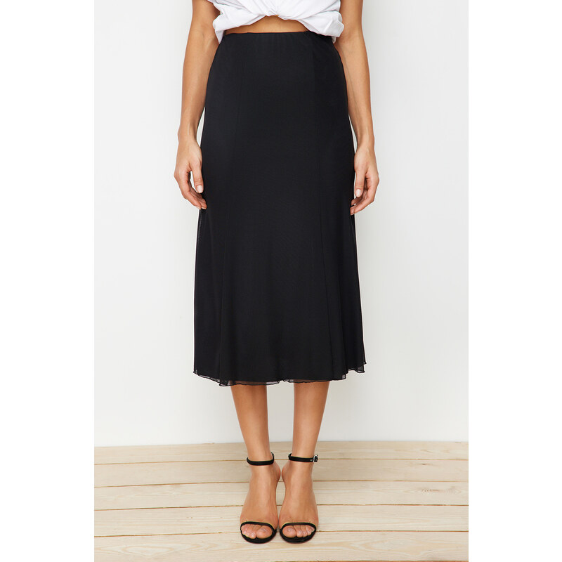 Trendyol Black Lined Tulle Maxi Knitted Skirt