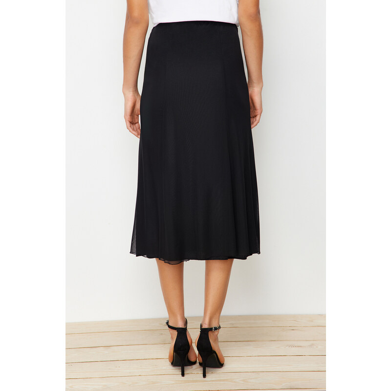 Trendyol Black Lined Tulle Maxi Knitted Skirt