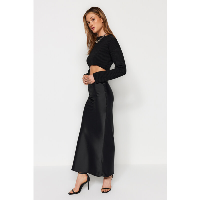 Trendyol Black Mermaid Cut Satin Maxi Length Woven Skirt