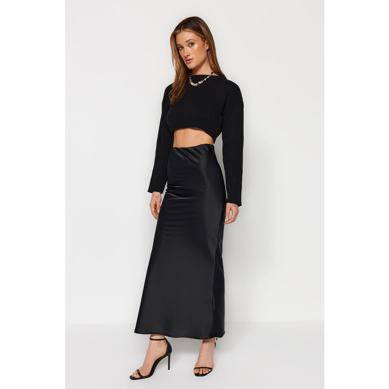 Trendyol Black Mermaid Cut Satin Maxi Length Woven Skirt