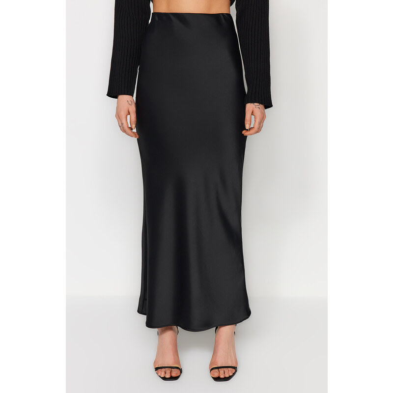 Trendyol Black Mermaid Cut Satin Maxi Length Woven Skirt