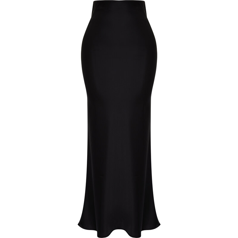 Trendyol Black Mermaid Cut Satin Maxi Length Woven Skirt