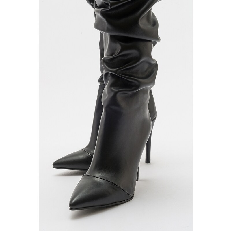 LuviShoes POLINA Black Skin Women's Heeled Boots