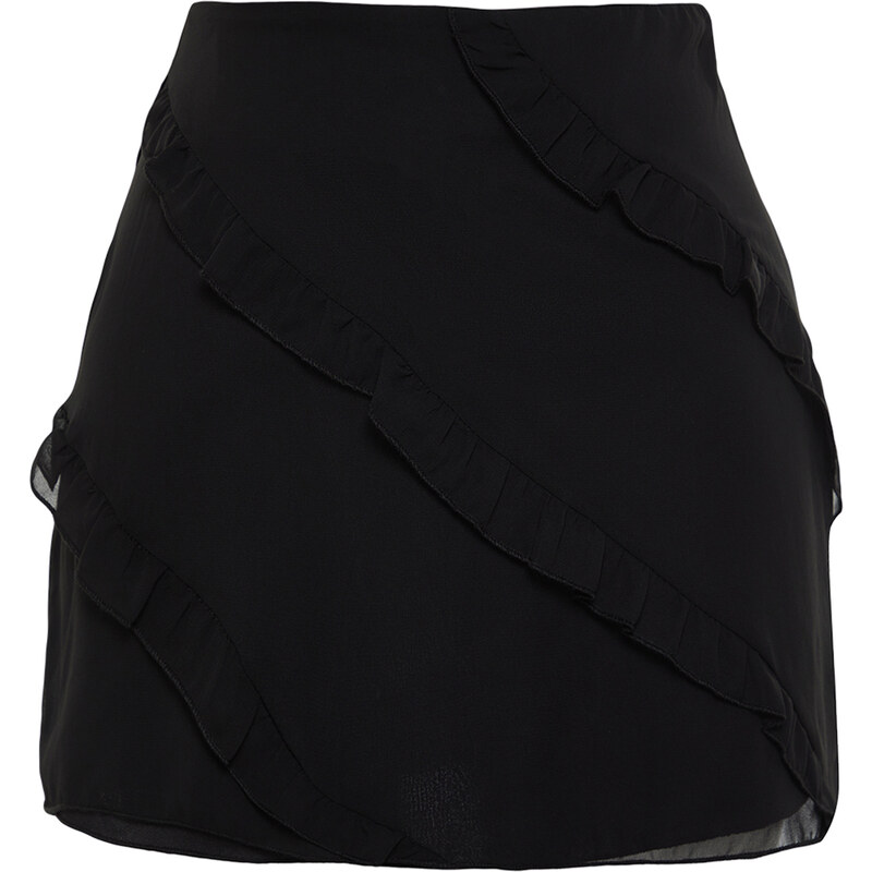 Trendyol Black Chiffon Fabric Ruffle Detail Mini Length Woven Skirt