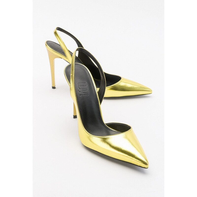 LuviShoes Twine Metallic Yellow Women's Heeled Shoes