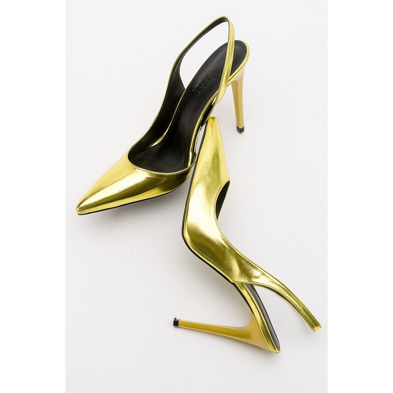 LuviShoes Twine Metallic Yellow Women's Heeled Shoes