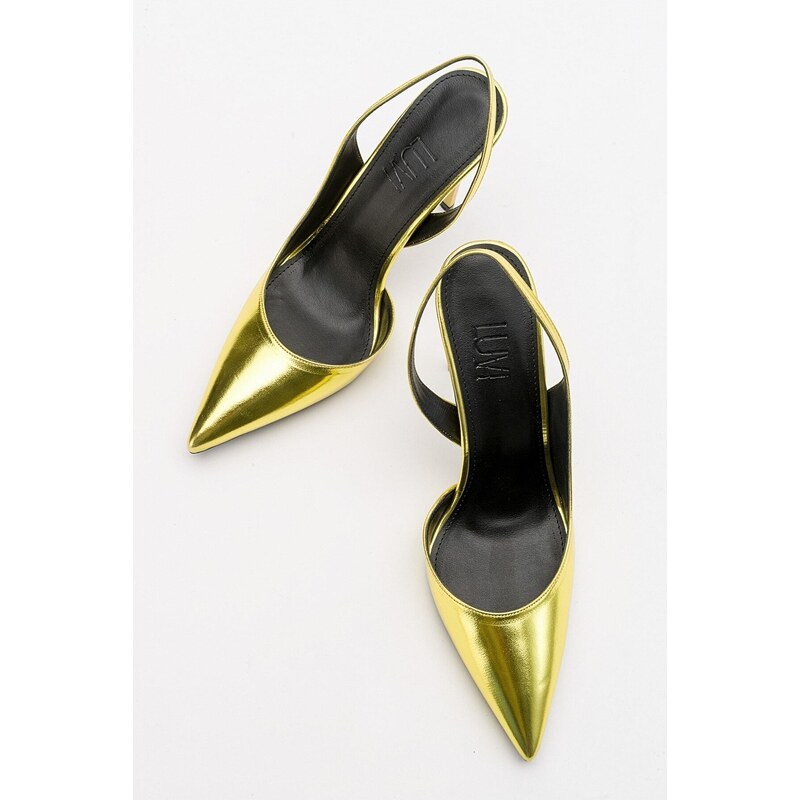 LuviShoes Twine Metallic Yellow Women's Heeled Shoes