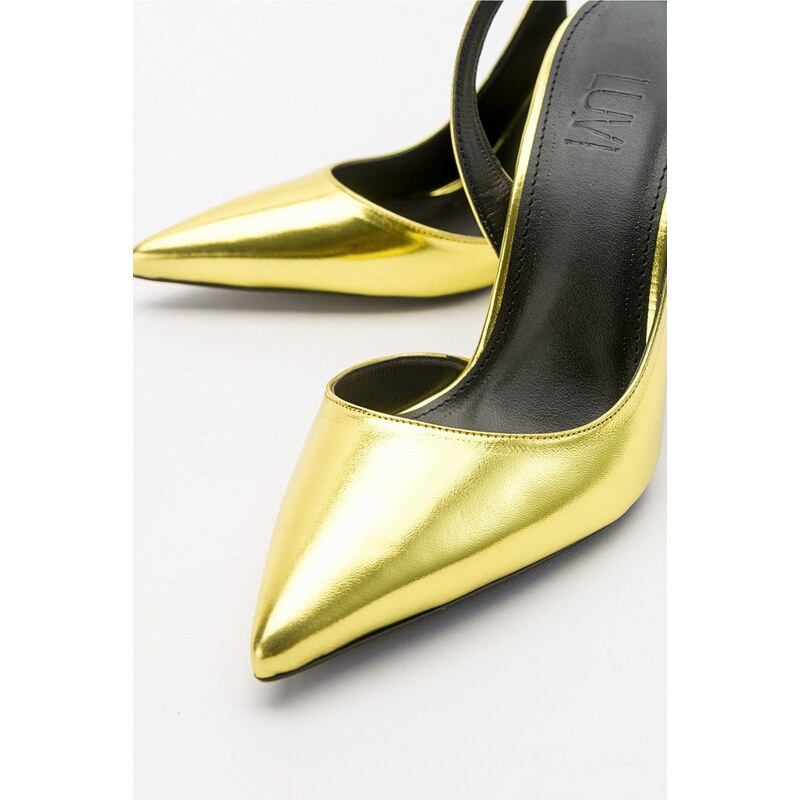 LuviShoes Twine Metallic Yellow Women's Heeled Shoes