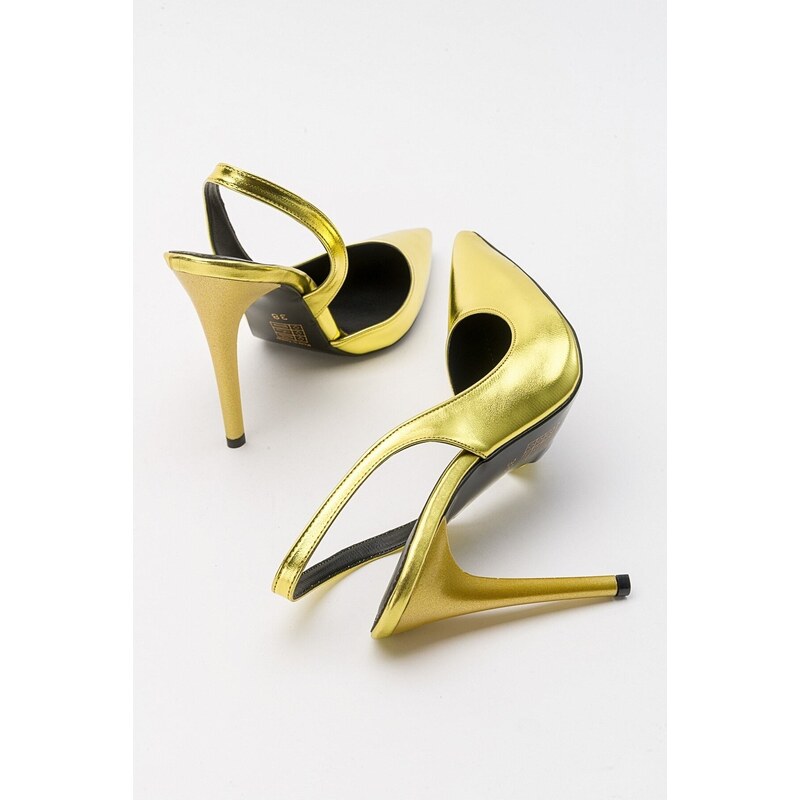 LuviShoes Twine Metallic Yellow Women's Heeled Shoes