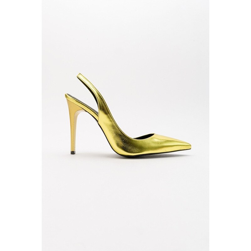 LuviShoes Twine Metallic Yellow Women's Heeled Shoes