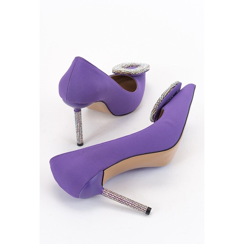 LuviShoes Entre Women's Purple Satin Heeled Shoes