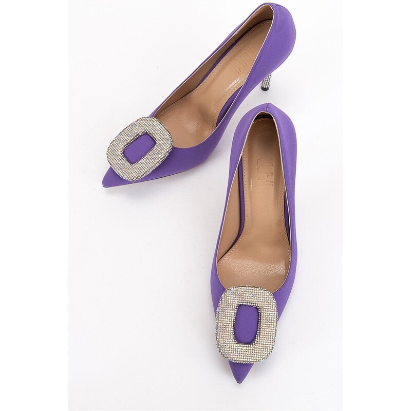 LuviShoes Entre Women's Purple Satin Heeled Shoes