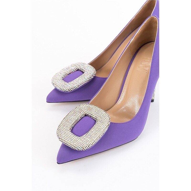 LuviShoes Entre Women's Purple Satin Heeled Shoes