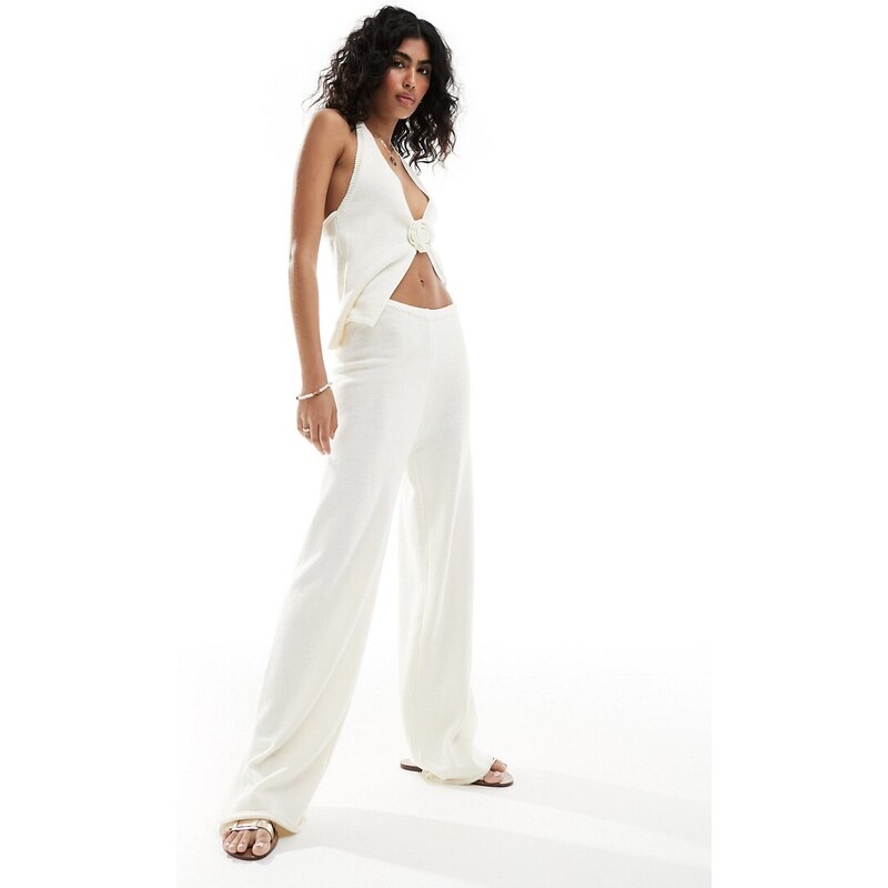 4th & Reckless maribel fine gauge knit beach trouser co-ord in ecru 90316400