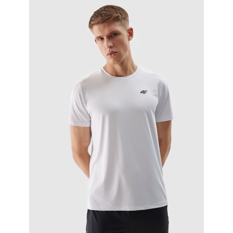 4F Pánské sportovní tričko regular z recyklovaných materiálů - bílé