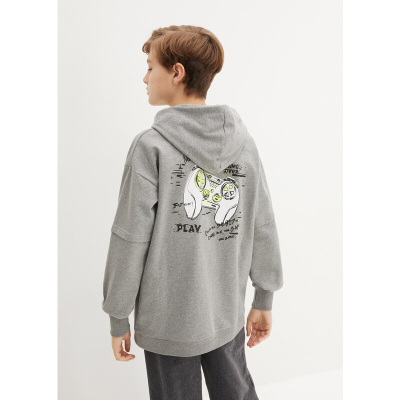 bonprix Vícevrstvá mikina s kapucí, z recyklovaného polyesteru, pro chlapce Šedá