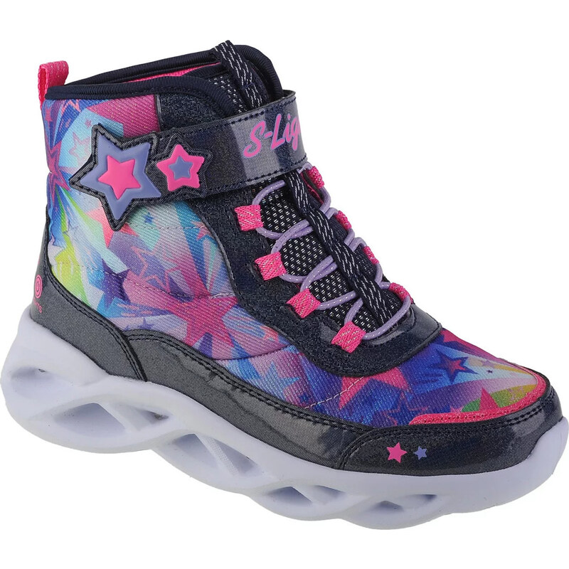 BAREVNÉ DÍVČÍ SVÍTÍCÍ KOTNÍKOVÉ TENISKY SKECHERS TWISTY BRIGHTS - SWEET STARZ Tmavě modrá