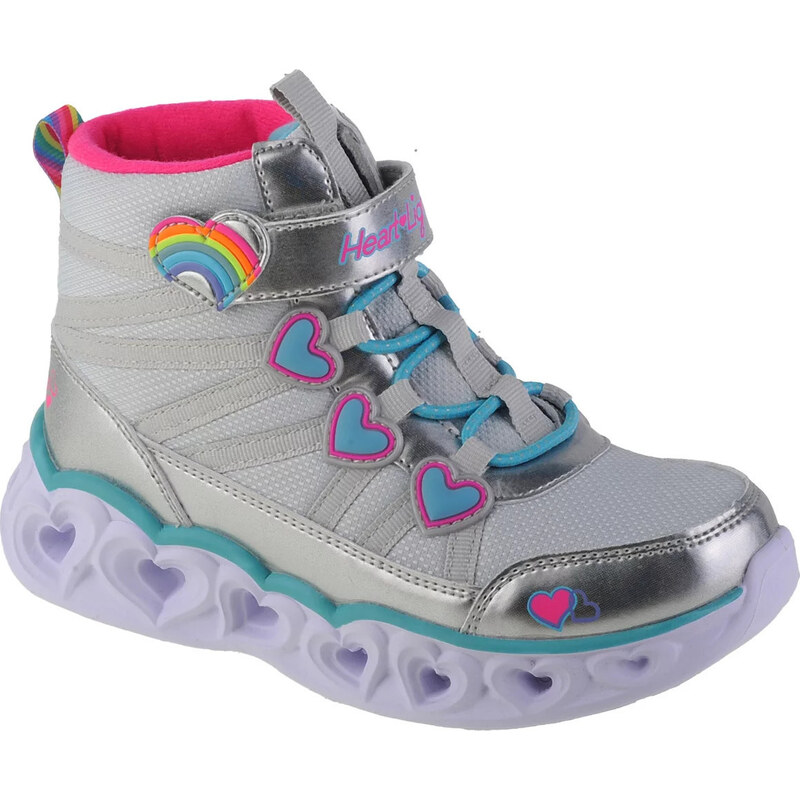 STŘÍBRNÉ DÍVČÍ SVÍTÍCÍ TENISKY SKECHERS SWEETHEART LIGHTS - SWEET STYLING Stříbrná