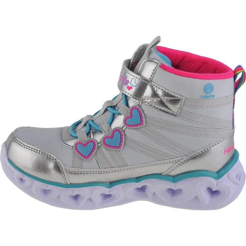 STŘÍBRNÉ DÍVČÍ SVÍTÍCÍ TENISKY SKECHERS SWEETHEART LIGHTS - SWEET STYLING Stříbrná