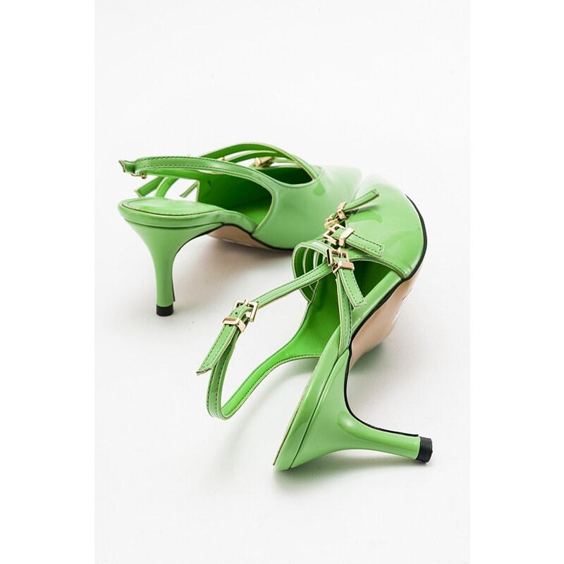 LuviShoes MAGRA Women's Green Patent Leather Heeled Shoes