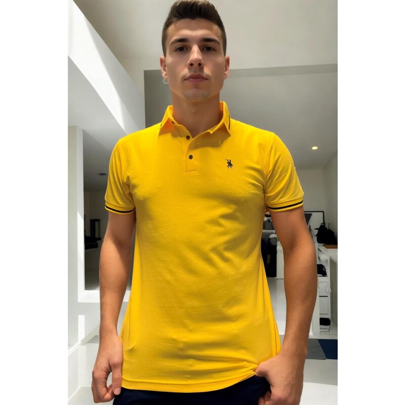 T8586 DEWBERRY MEN'S POLO NECK T-SHIRT-PLAIN YELLOW