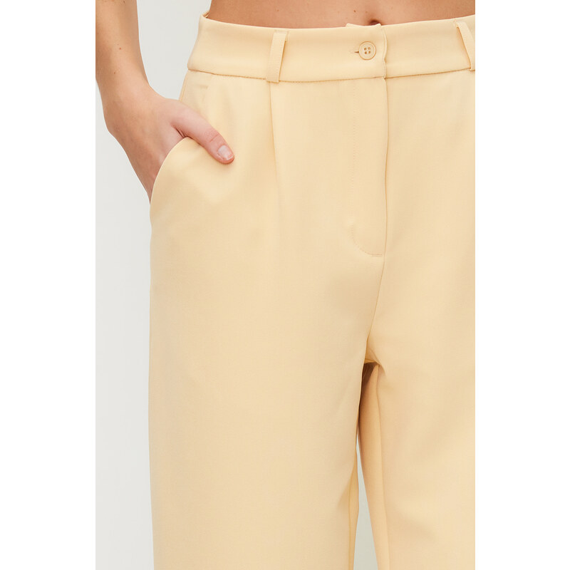 Trendyol Light Yellow High Waist Wide Leg/Wide Leg Pleated Woven Trousers