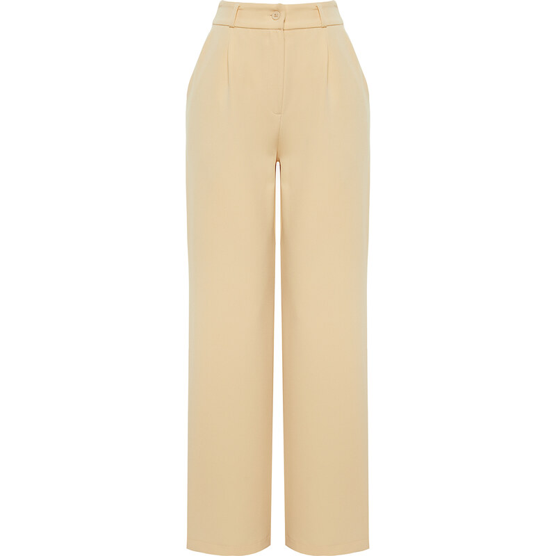 Trendyol Light Yellow High Waist Wide Leg/Wide Leg Pleated Woven Trousers