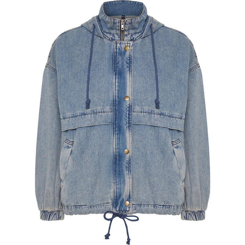 Trendyol Blue Hooded Oversize Denim Jacket